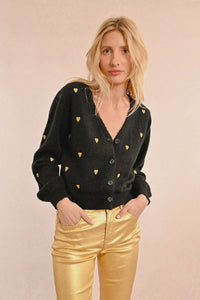 Knitted Cardigan-Gold Hearts